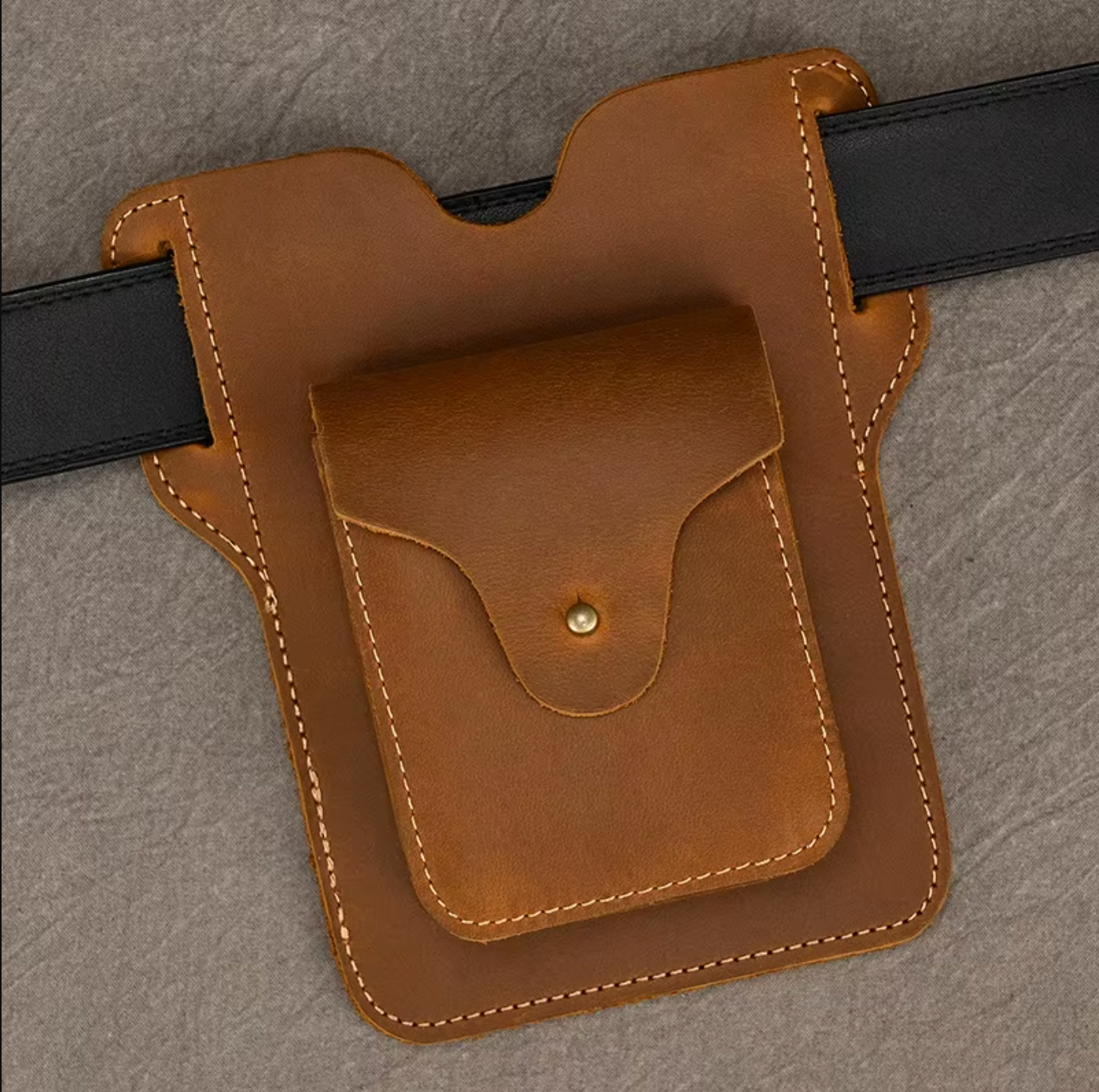 Brown Genuine Leather Belt Pouch