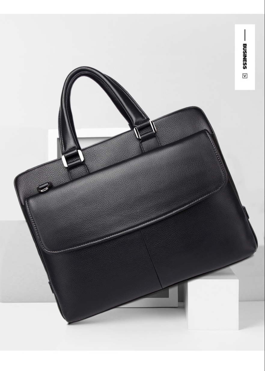 Black Leather Messenger Briefcase Bag