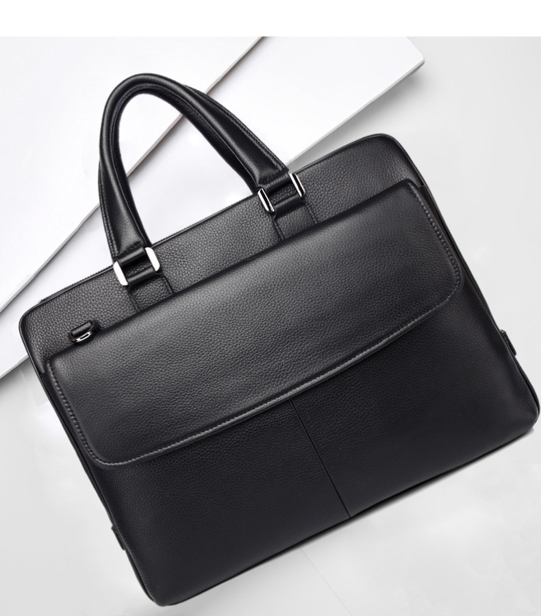 Black Leather Messenger Briefcase Bag