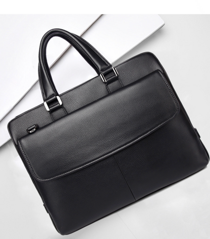 Black Leather Messenger Briefcase Bag