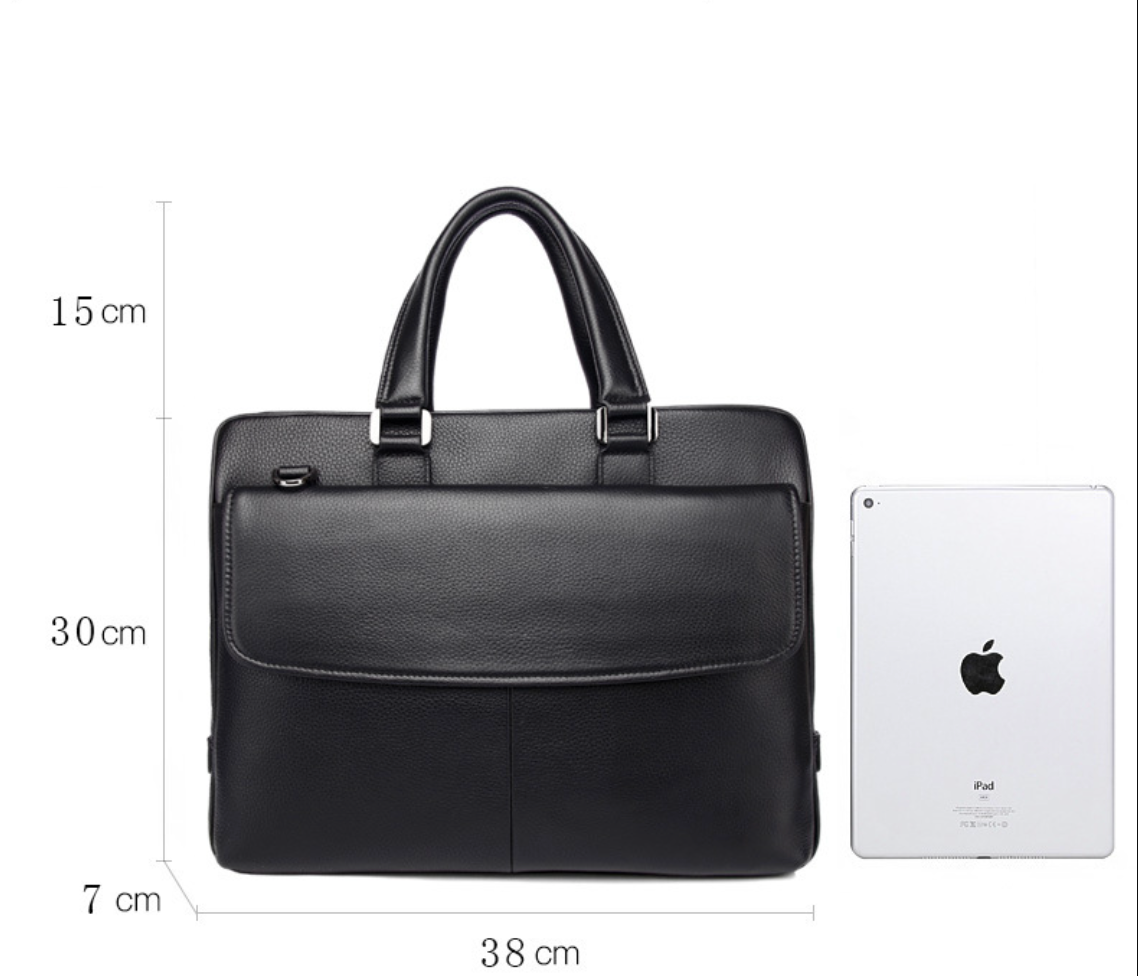 Black Leather Messenger Briefcase Bag