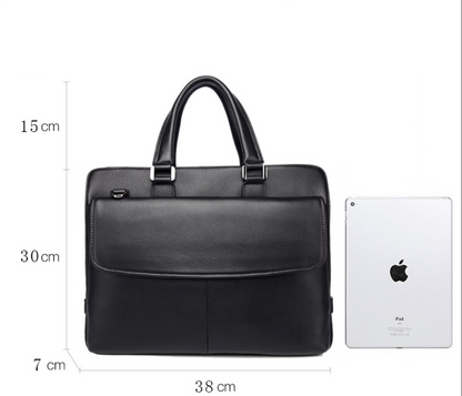 Black Leather Messenger Briefcase Bag