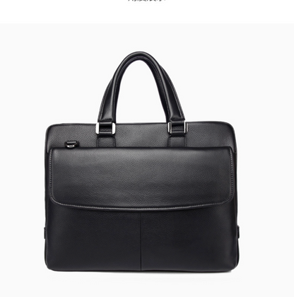 Black Leather Messenger Briefcase Bag