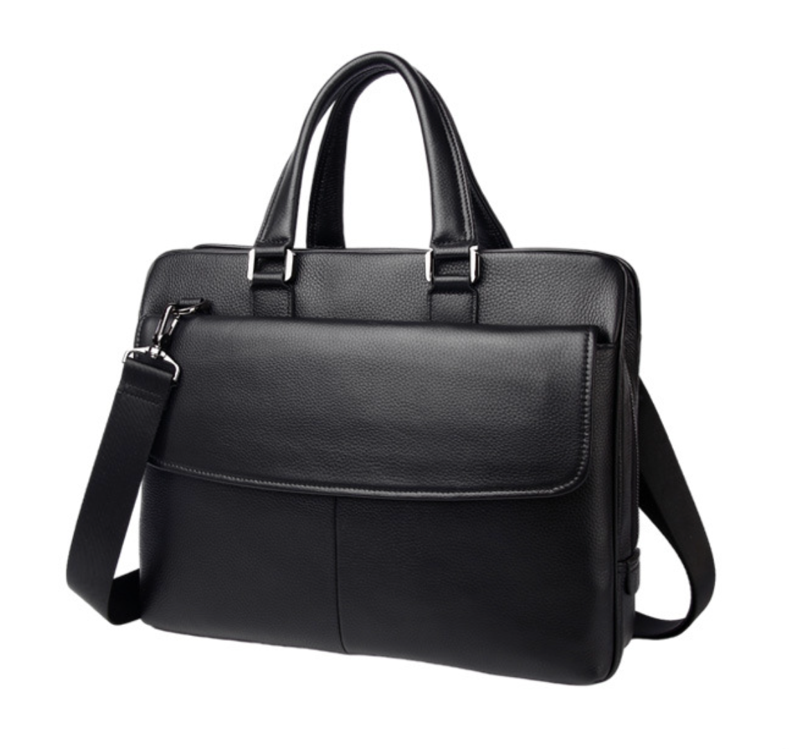 Black Leather Messenger Briefcase Bag