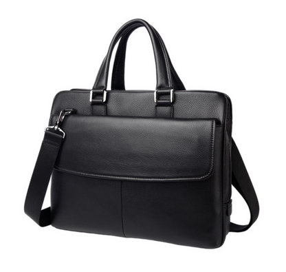 Black Leather Messenger Briefcase Bag