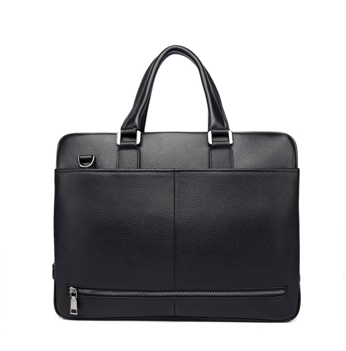 Black Leather Messenger Briefcase Bag