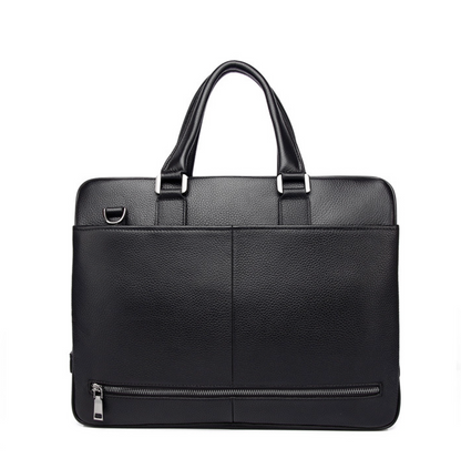 Black Leather Messenger Briefcase Bag