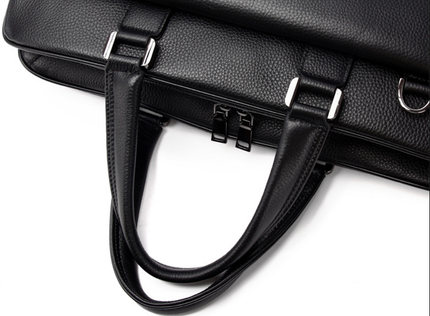 Black Leather Messenger Briefcase Bag