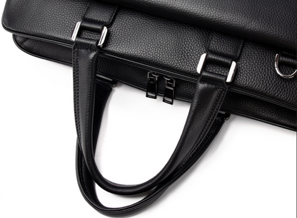 Black Leather Messenger Briefcase Bag