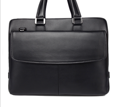 Black Leather Messenger Briefcase Bag