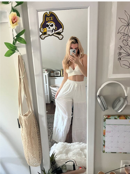 White Cotton Wide Leg Beach Pants for Women