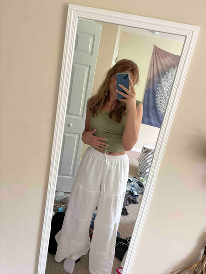 White Cotton Wide Leg Beach Pants for Women