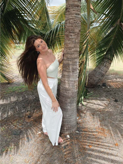 White Cotton Wide Leg Beach Pants for Women