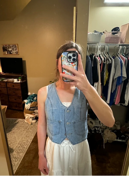 women sleeveless denim cropped vest casual