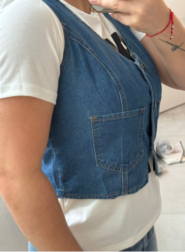 women sleeveless denim cropped vest casual