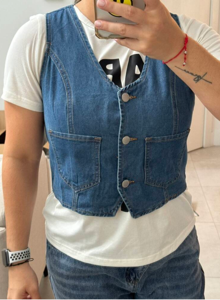 women sleeveless denim cropped vest casual