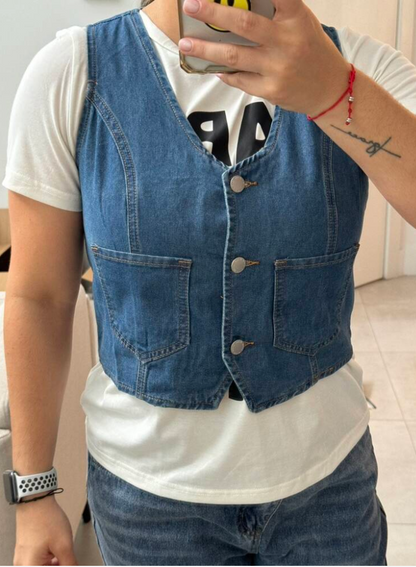 women sleeveless denim cropped vest casual