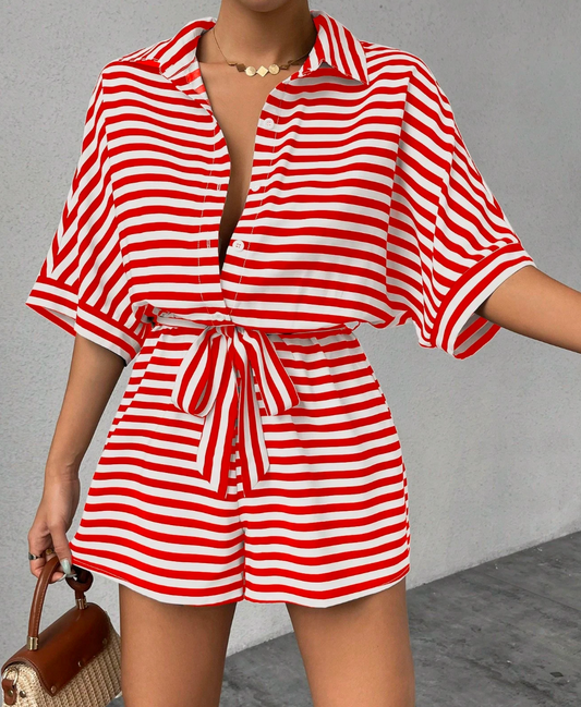 Women’s Summer Button-Front Printed Jumpsuit