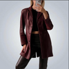 Women's Burgundy Leather Blazer Coat Long Jacket