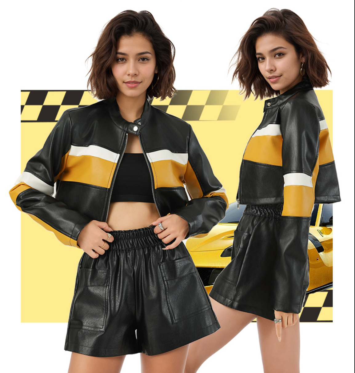 Cropped Faux Leather Moto Jacket for Women