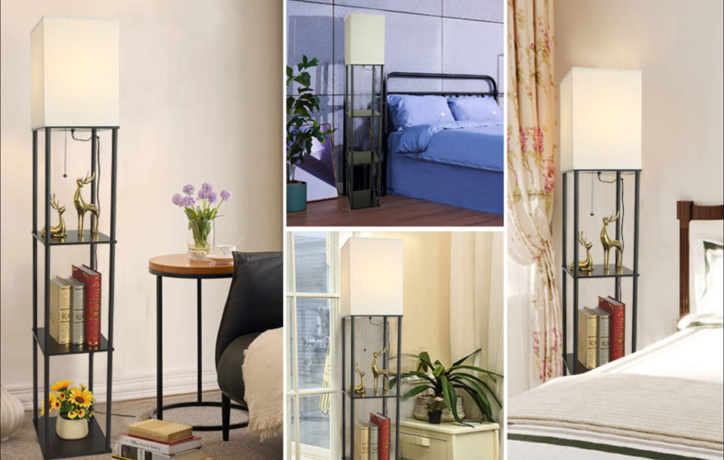Corner Standing Lamp with Storage for Bedroom & Living Room