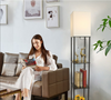 Corner Standing Lamp with Storage for Bedroom & Living Room