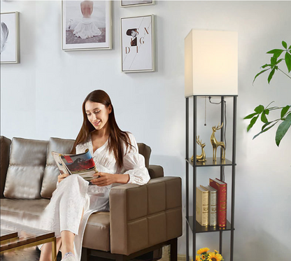 Corner Standing Lamp with Storage for Bedroom & Living Room