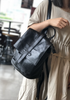 Black Leather Backpack for Women with Laptop Compartment