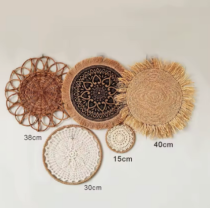 Handwoven Boho Raffia Straw Wall Hanging for Living Room