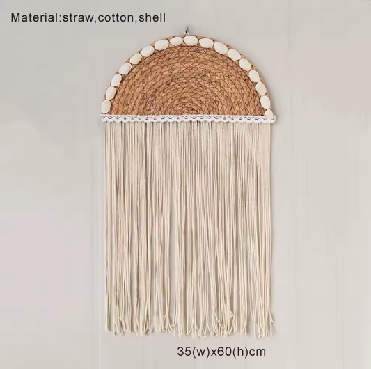 Round Woven Raffia Wall Decor Natural Straw Wall Hanging