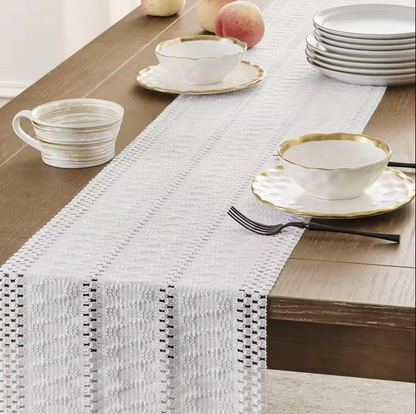 Cotton Linen Table Runner with Tassel Ends