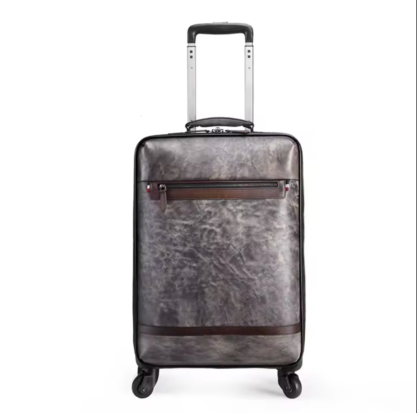 Genuine Leather Spinner Luggage Suitcase Carry-On with Universal Wheels