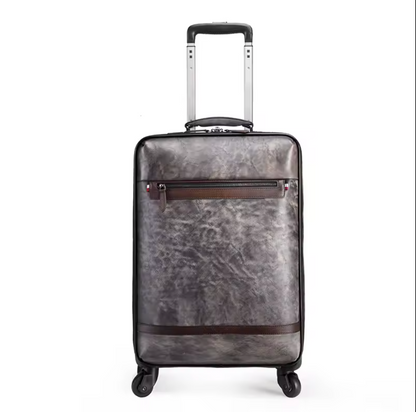 Genuine Leather Spinner Luggage Suitcase Carry-On with Universal Wheels