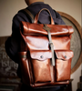 Men's Genuine Cowhide Leather Laptop Roll Top Rucksack