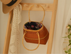 Handmade Bamboo Handbag Woven Basket Bag with Floral Lining
