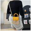 Straw Crossbody Purse with Brown Leather Flap