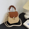 Straw Crossbody Purse with Brown Leather Flap