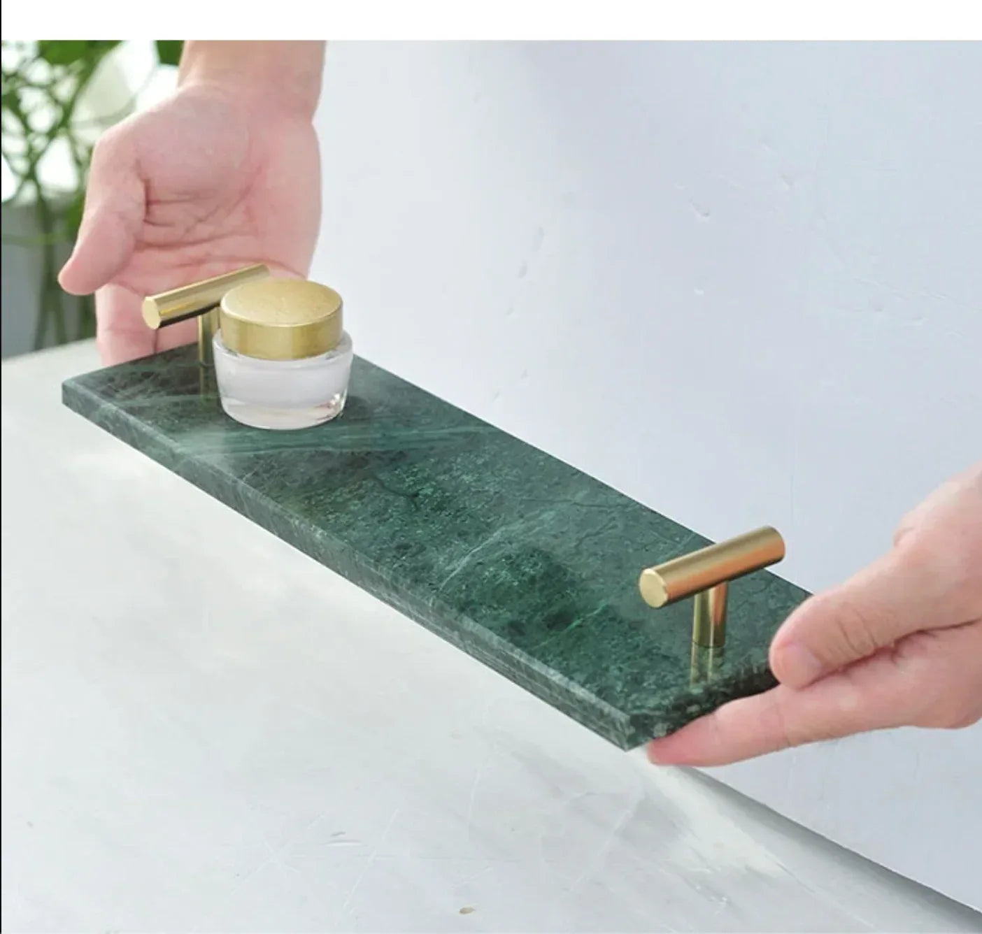 Natural Marble Tray with Golden Handles Bathroom Vanity