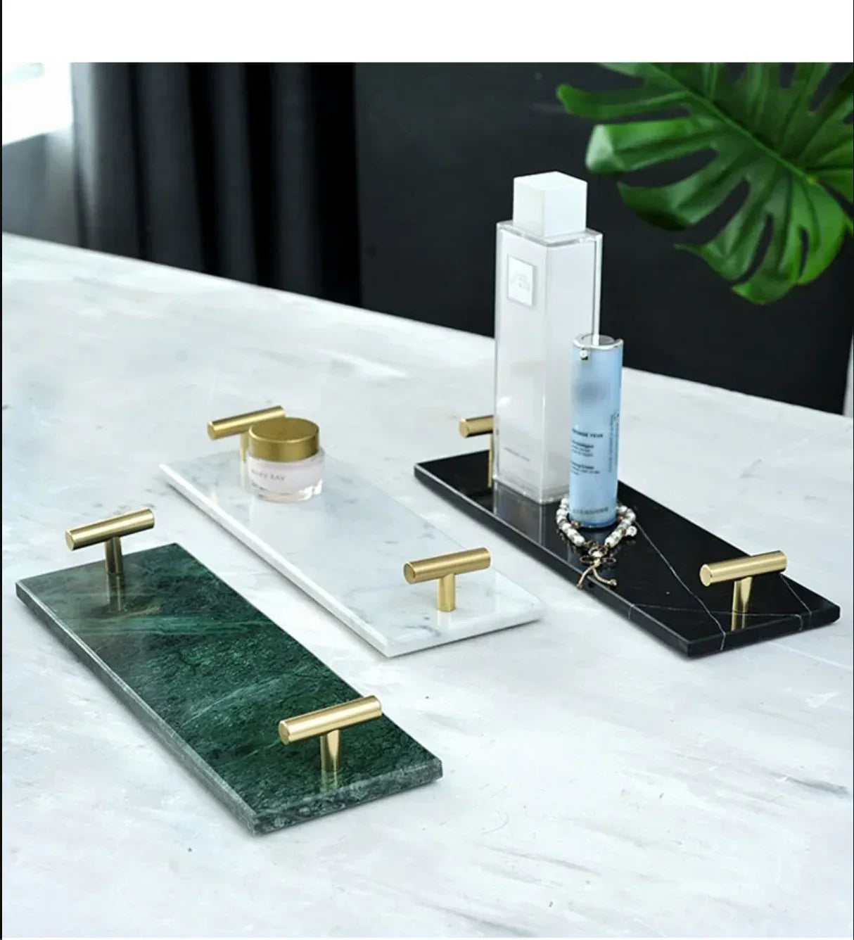 Natural Marble Tray with Golden Handles Bathroom Vanity