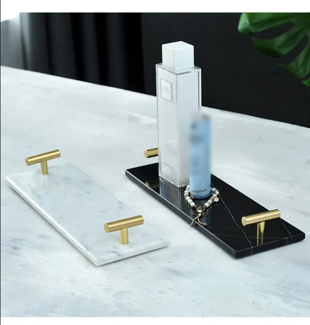 Natural Marble Tray with Golden Handles Bathroom Vanity