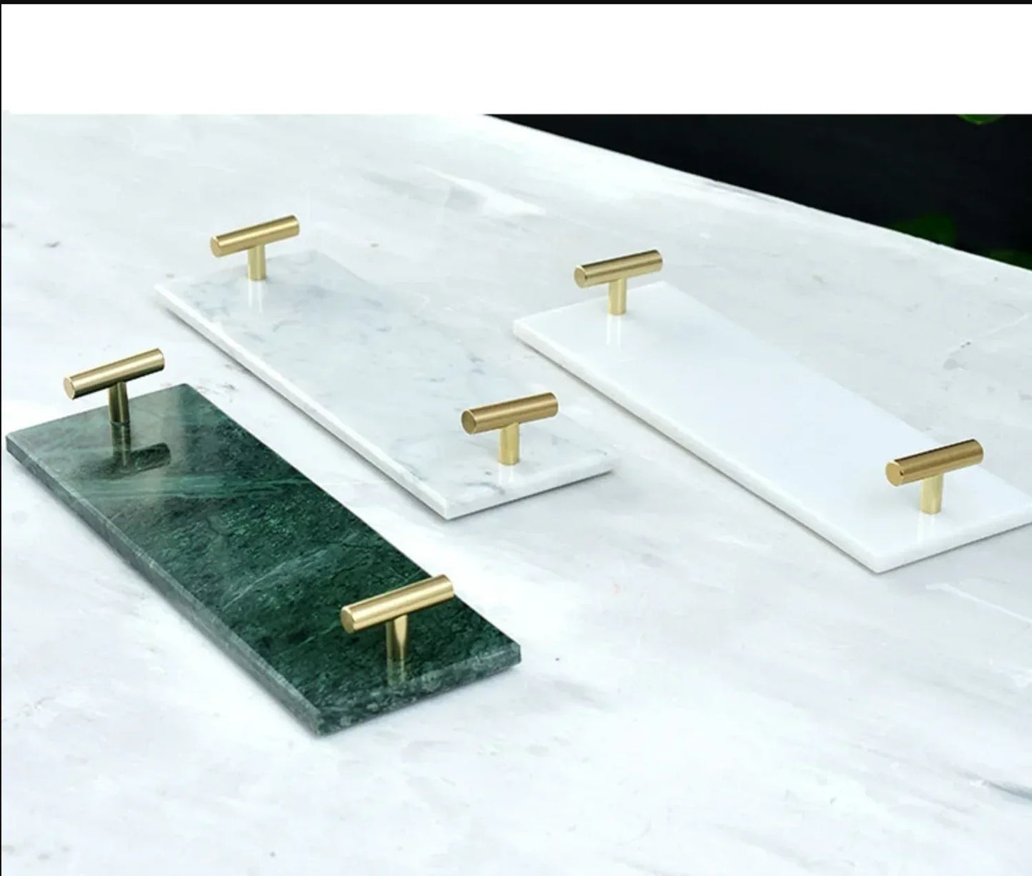 Natural Marble Tray with Golden Handles Bathroom Vanity