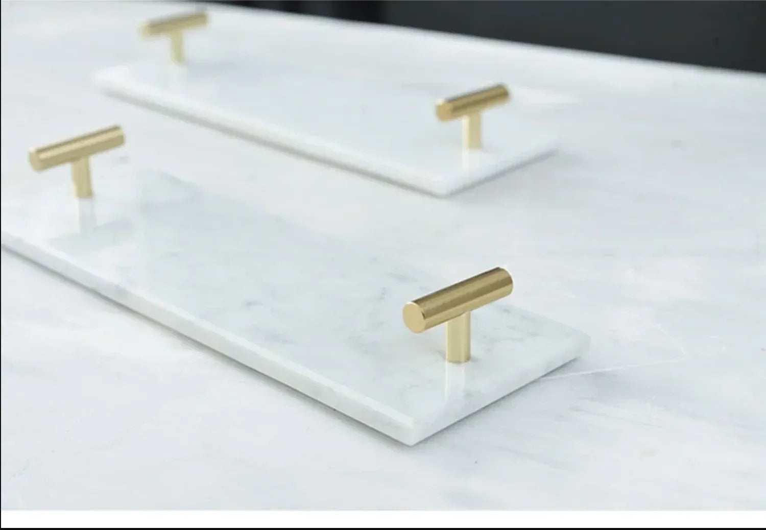 Natural Marble Tray with Golden Handles Bathroom Vanity