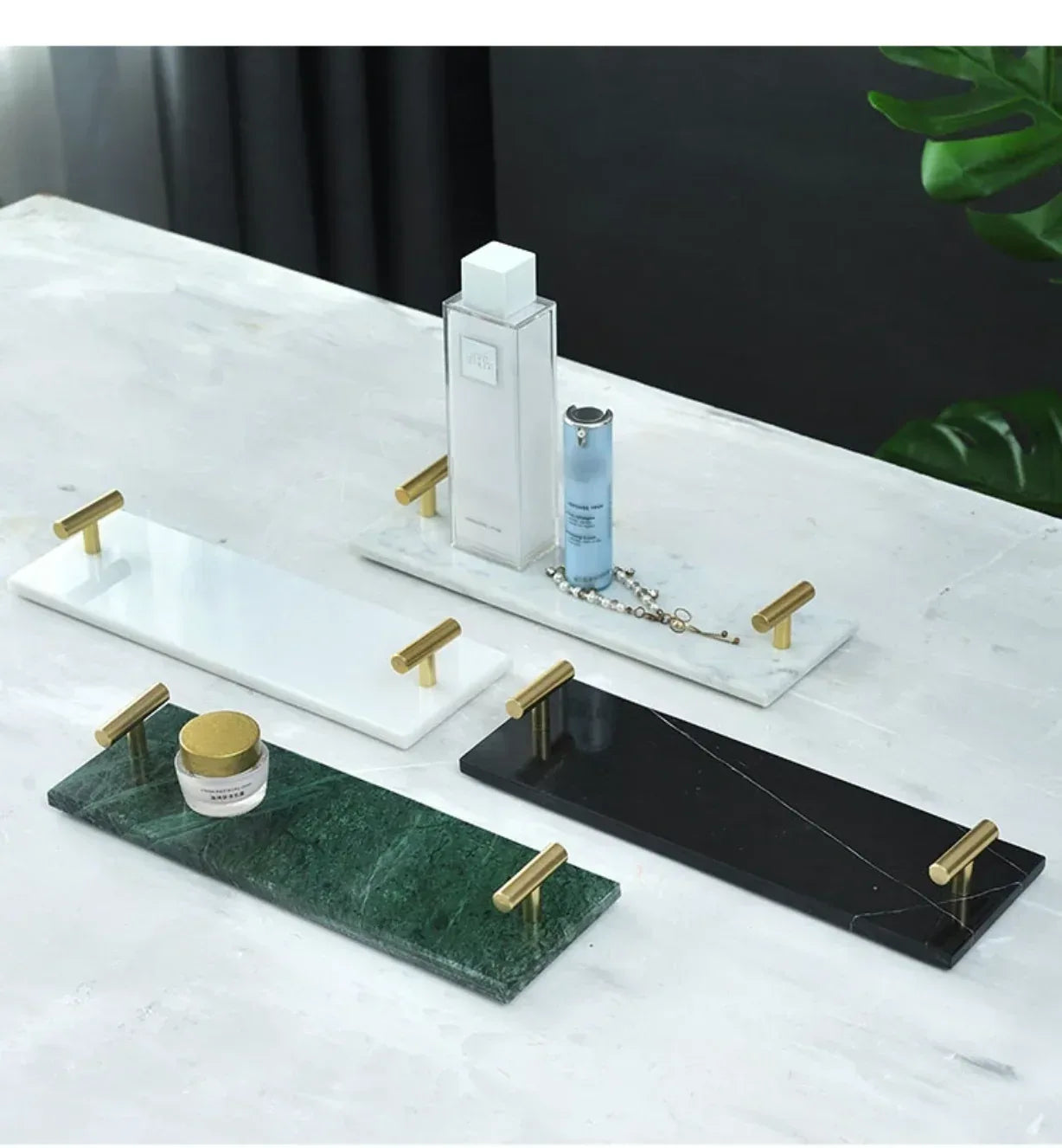 Natural Marble Tray with Golden Handles Bathroom Vanity