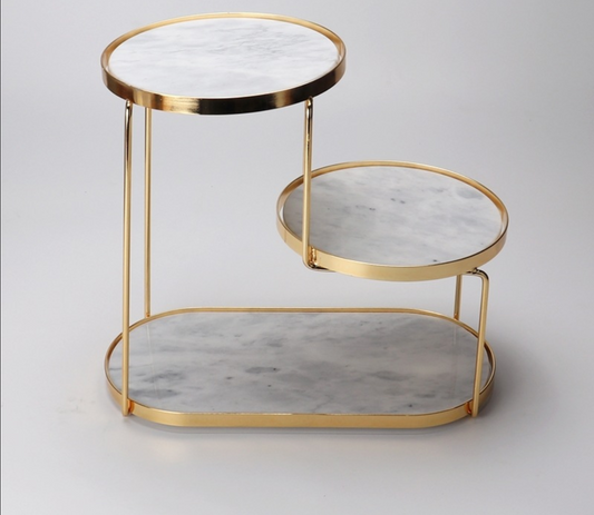 Natural Marble Three-Layer Gold Frame Cosmetic Storage Rack