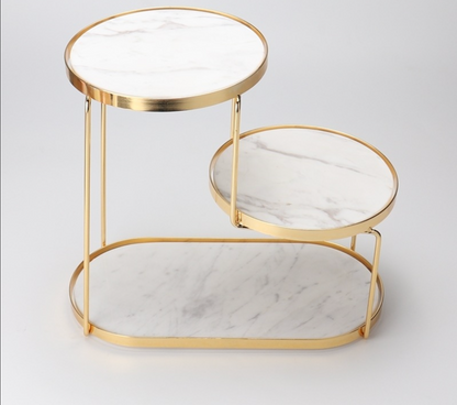 Natural Marble Three-Layer Gold Frame Cosmetic Storage Rack