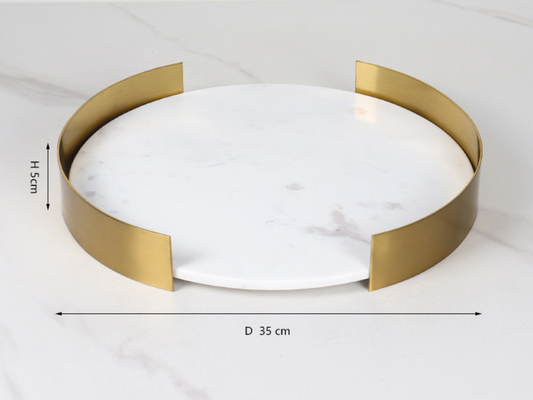 Marble Coffee Table Tray with Gold Rim Round & Oval Vanity Tray
