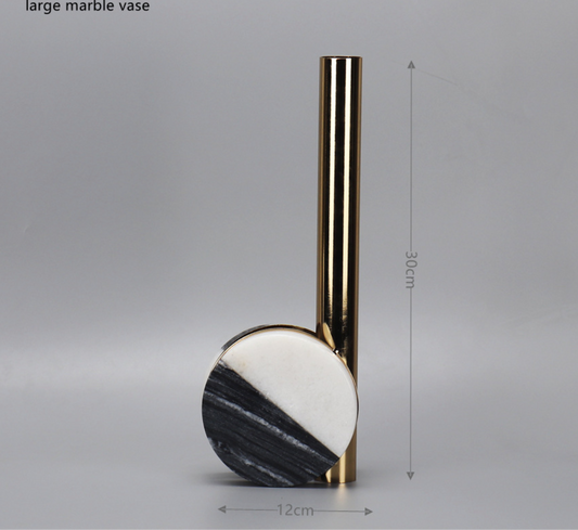 Modern Marble Flower Vase with Gold Accent Black and White Stone Vase