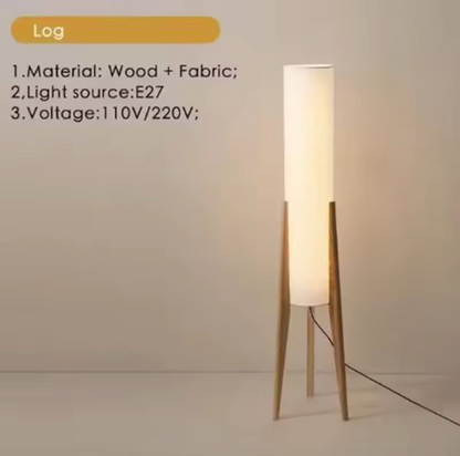 Scandinavian Tripod Floor Lamp Japandi Style Wood & Fabric Standing Light