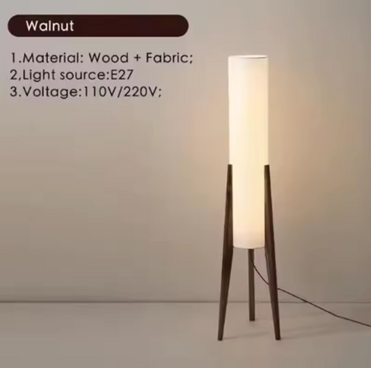 Scandinavian Tripod Floor Lamp Japandi Style Wood & Fabric Standing Light