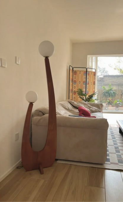 Modern Minimalist Walnut Solid Wood Floor Lamp with Dual Glass